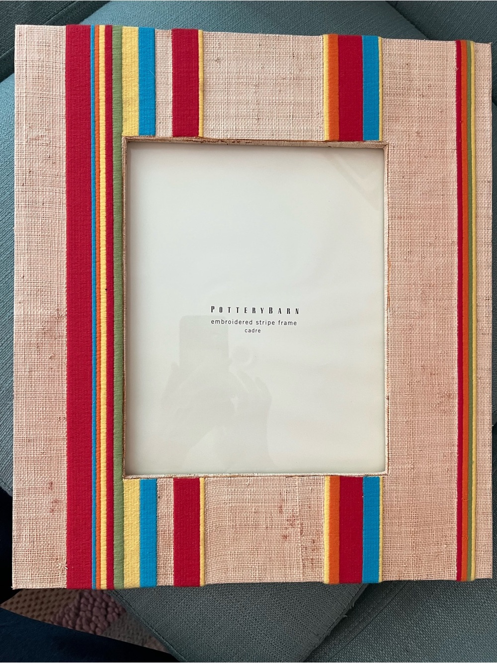 Pottery Barn 8x10 Embroidered Stripe Picture Frame - Burlap & Bright Colors
